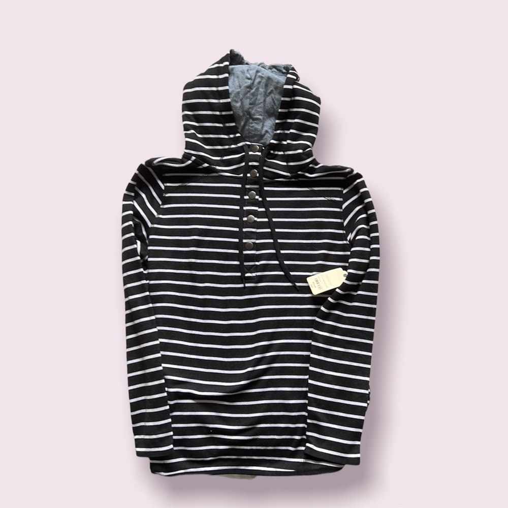 New! NWT Black Strip w/denim lined hood St.John’s Bay Nautical Light Sweatshirt